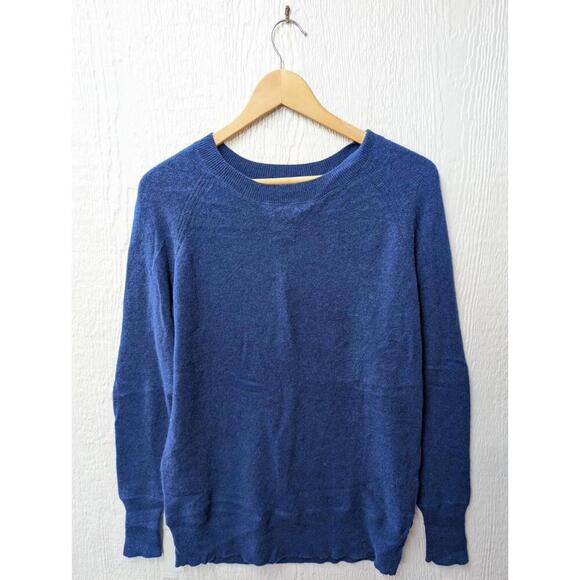 Only Mine 2-Ply 100% Cashmere Royal Blue Sweater Elbow Patches Size Medium - Picture 1 of 5